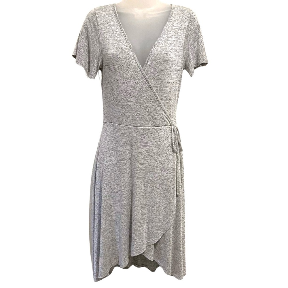 Urban Outfitters Caution To The Wind Gray Striped Midi Faux Wrap Dress size M